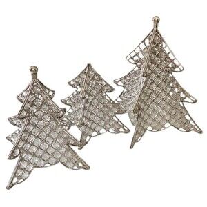 Home Interiors Trio Three Silver Metal Hanging Crystal Christmas Trees Decor Box